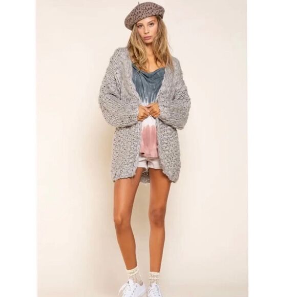 𝅺chunky Knit Open Front Cardigan in Gray - Picture 7 of 14